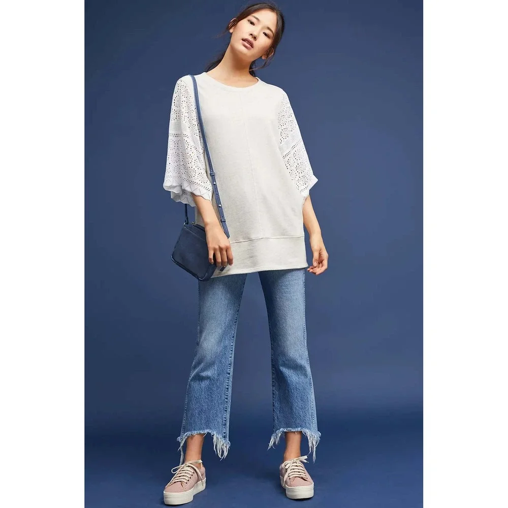 AKEMI + KIN Anthropologie Coro Dolman Crochet Sweatshirt Women's‎ XS Cream Boho